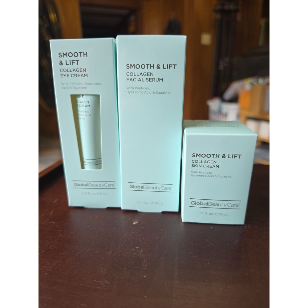 Set of 3 GLOBAL BEAUTY CARE Smooth & Lift Collagen‎ Face  Serum & Creams